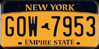 NY license plate GOW7953