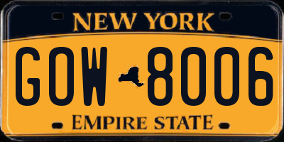 NY license plate GOW8006