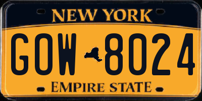 NY license plate GOW8024