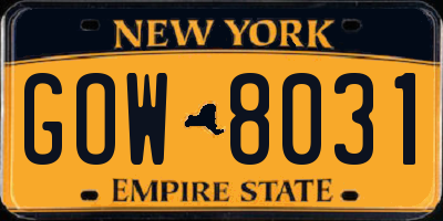 NY license plate GOW8031