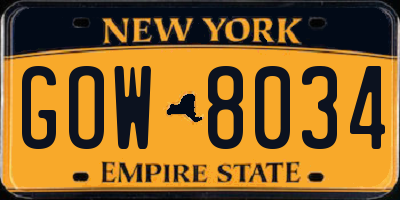 NY license plate GOW8034