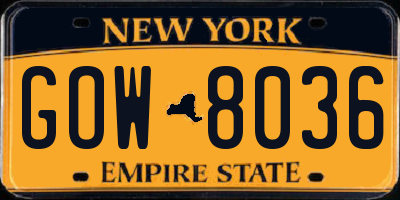 NY license plate GOW8036