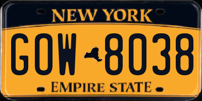 NY license plate GOW8038