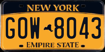NY license plate GOW8043