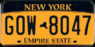 NY license plate GOW8047