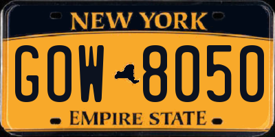 NY license plate GOW8050