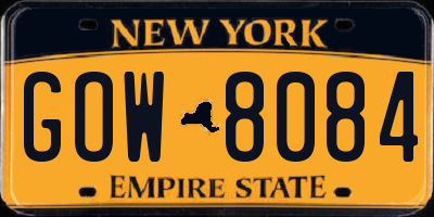 NY license plate GOW8084