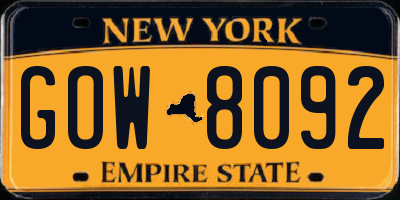 NY license plate GOW8092