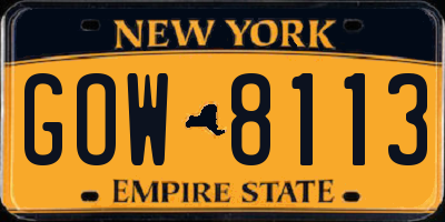 NY license plate GOW8113