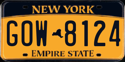 NY license plate GOW8124
