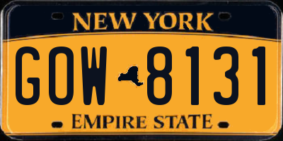 NY license plate GOW8131