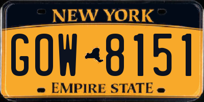 NY license plate GOW8151