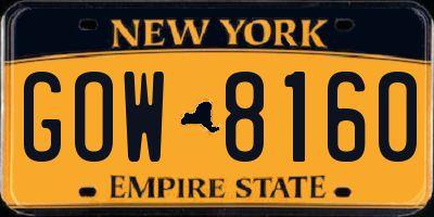 NY license plate GOW8160