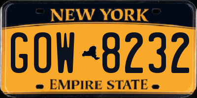 NY license plate GOW8232
