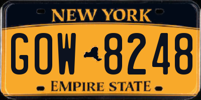 NY license plate GOW8248