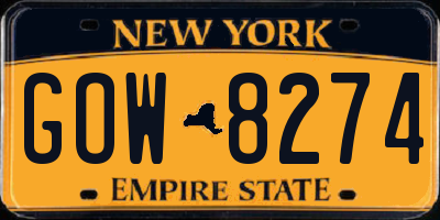NY license plate GOW8274