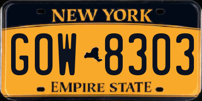 NY license plate GOW8303
