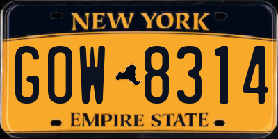 NY license plate GOW8314
