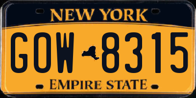 NY license plate GOW8315