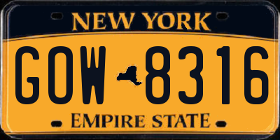NY license plate GOW8316