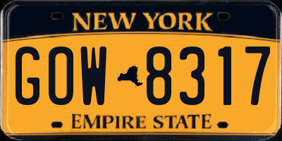 NY license plate GOW8317