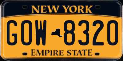 NY license plate GOW8320