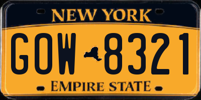NY license plate GOW8321