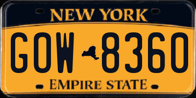 NY license plate GOW8360