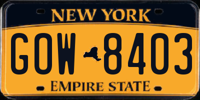 NY license plate GOW8403