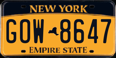 NY license plate GOW8647
