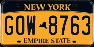NY license plate GOW8763