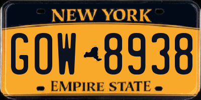 NY license plate GOW8938