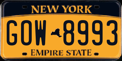 NY license plate GOW8993