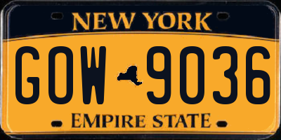 NY license plate GOW9036