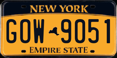 NY license plate GOW9051