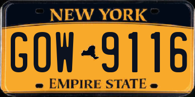 NY license plate GOW9116