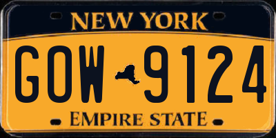 NY license plate GOW9124