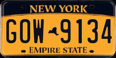 NY license plate GOW9134