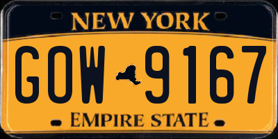 NY license plate GOW9167