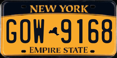 NY license plate GOW9168