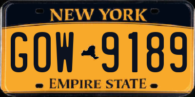 NY license plate GOW9189