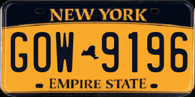 NY license plate GOW9196