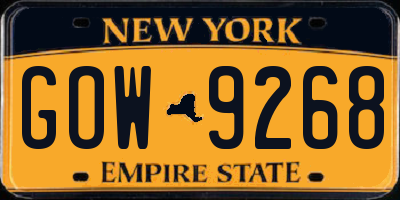 NY license plate GOW9268