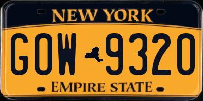 NY license plate GOW9320