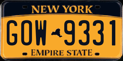 NY license plate GOW9331