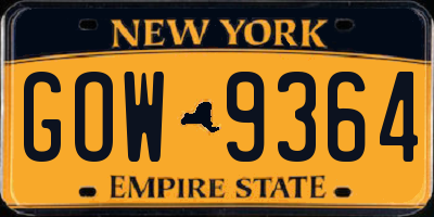 NY license plate GOW9364