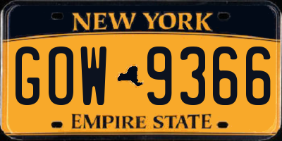 NY license plate GOW9366