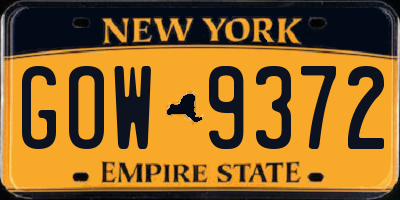 NY license plate GOW9372