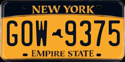 NY license plate GOW9375