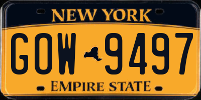 NY license plate GOW9497